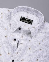Salak White With Flower Printed Dobby Cotton Shirt