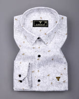 Salak White With Flower Printed Dobby Cotton Shirt