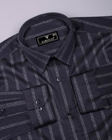 Onyx Gray With Silver Glitter Printed Stripe Cotton Shirt