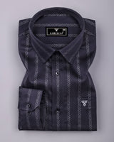 Onyx Gray With Silver Glitter Printed Stripe Cotton Shirt