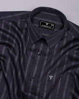 Onyx Gray With Silver Glitter Printed Stripe Cotton Shirt