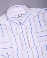 Kynor blue With Cream Stripe Premium Giza Shirt