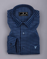 Marlet Blue Plaid Flannel Twill Check Cotton Shirt