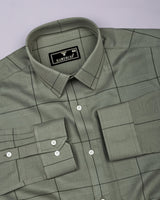 Army Green With Black Check Dobby Cotton Shirt