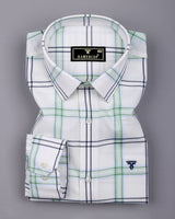 Longan White With Blue And Green Dobby Check Cotton Shirt