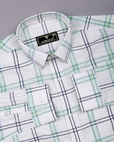 Longan White With Blue And Green Dobby Check Cotton Shirt