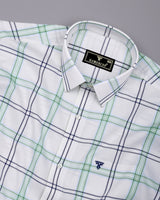 Longan White With Blue And Green Dobby Check Cotton Shirt