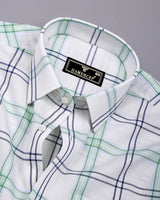 Longan White With Blue And Green Dobby Check Cotton Shirt