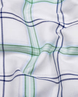 Longan White With Blue And Green Dobby Check Cotton Shirt
