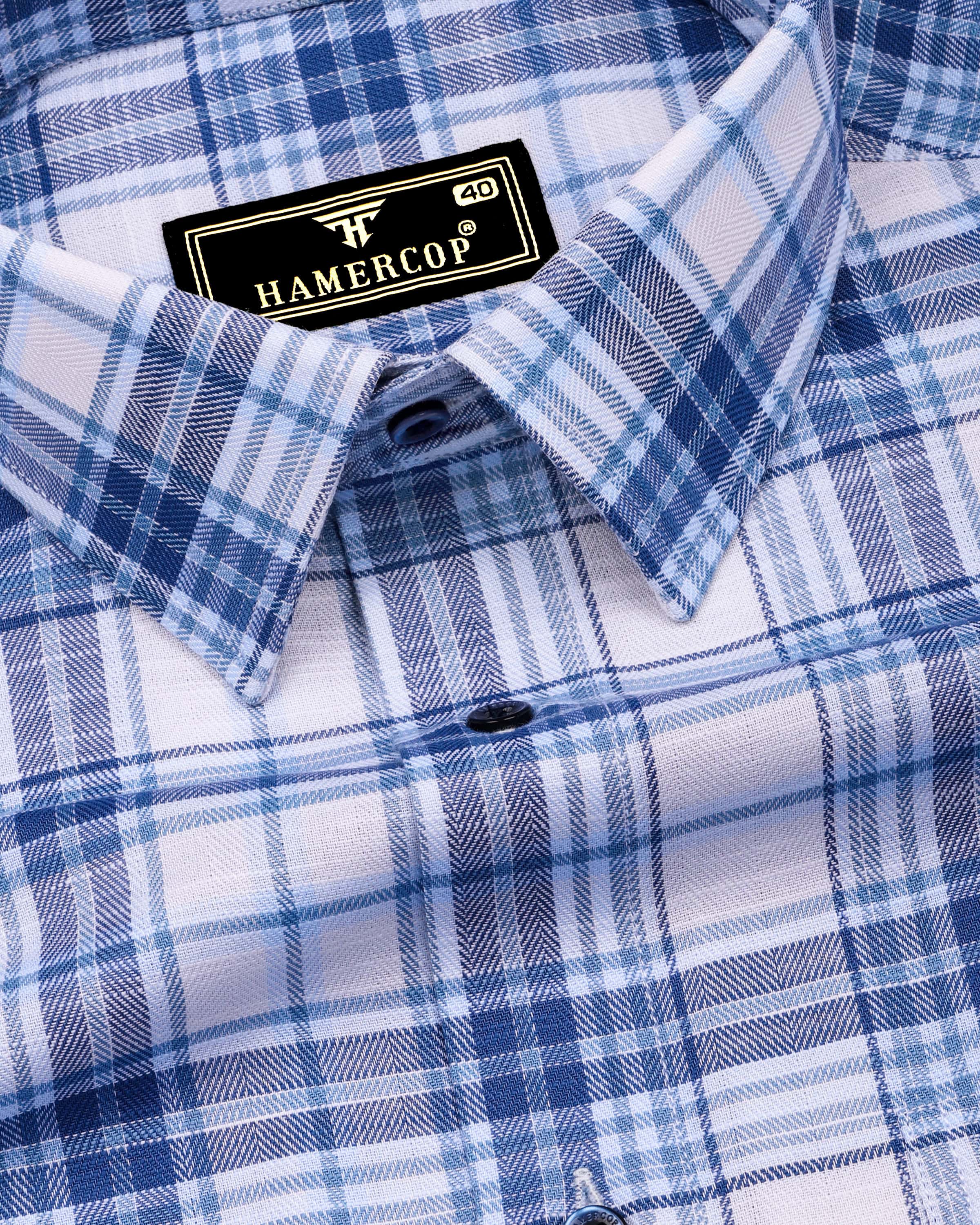 Blue Cotton Shirt with White Twill Check – Hamercop