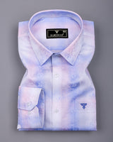 Beans Blue With Pink Printed Jacquard Gizza Cotton Shirt