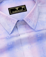 Beans Blue With Pink Printed Jacquard Gizza Cotton Shirt