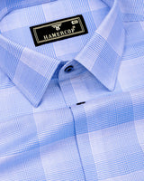Auric Blue Houndstooth Check Premium Giza Shirt
