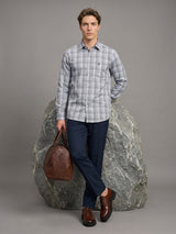 Auric Silver Gray Houndstooth Check Premium Giza Shirt