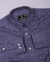Dynor Violet With White Printed Dobby Cotton Shirt