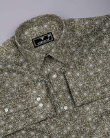 Calver Mahendi Green With White Printed Cotton Shirt