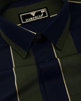 Blue With Green Broad Stripe Cotton Shirt