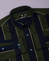 Blue With Green Broad Stripe Cotton Shirt