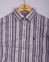 Zarex Coffee Brown With White Dobby Stripe Cotton Shirt