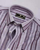 Zarex Coffee Brown With White Dobby Stripe Cotton Shirt