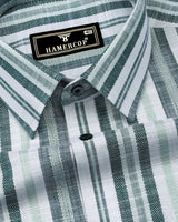 Zarex Green With White Dobby Stripe Cotton Shirt