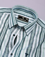 Zarex Green With White Dobby Stripe Cotton Shirt