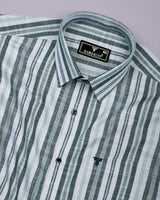 Zarex Green With White Dobby Stripe Cotton Shirt