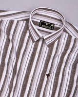 Orryx Brown With White Dobby Stripe Cotton Shirt