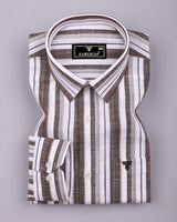 Orryx Brown With White Dobby Stripe Cotton Shirt