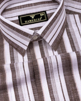 Orryx Brown With White Dobby Stripe Cotton Shirt