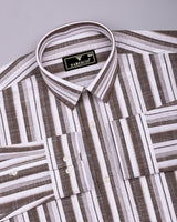 Orryx Brown With White Dobby Stripe Cotton Shirt