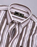 Orryx Brown With White Dobby Stripe Cotton Shirt