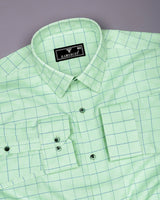 Ferlo Light Green With Blue Jacquard Check Gizza Shirt