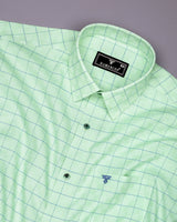 Ferlo Light Green With Blue Jacquard Check Gizza Shirt