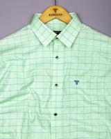Ferlo Light Green With Blue Jacquard Check Gizza Shirt