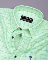 Ferlo Light Green With Blue Jacquard Check Gizza Shirt