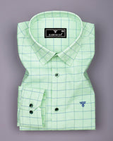 Ferlo Light Green With Blue Jacquard Check Gizza Shirt