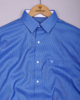 Luster Blue With White Dobby Textured Cotton Shirt