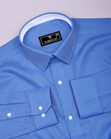 Luster Blue With White Dobby Textured Cotton Shirt