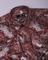 Orvo Brown Marble Effect Printed Satin Cotton Shirt