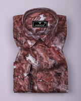 Orvo Brown Marble Effect Printed Satin Cotton Shirt