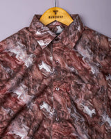 Orvo Brown Marble Effect Printed Satin Cotton Shirt