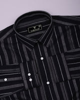 Theta Black With White Stripe Linen Cotton Shirt