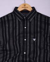 Theta Black With White Stripe Linen Cotton Shirt
