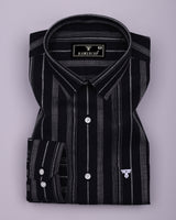 Theta Black With White Stripe Linen Cotton Shirt