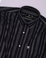 Theta Black With White Stripe Linen Cotton Shirt