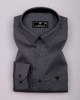 Luster Black With White Dobby Textured Designer Cotton Shirt