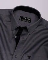 Luster Black With White Dobby Textured Designer Cotton Shirt