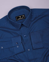 Visa Blue With White Printed Dobby Cotton Shirt