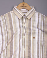 Calsium Cream With White Dobby Stripe Cotton Shirt